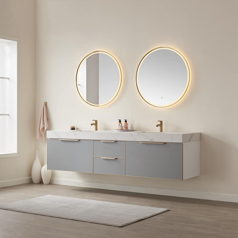 Miseno MV701484 Alicante 84" Wall Mounted Double Basin Vanity Set with
