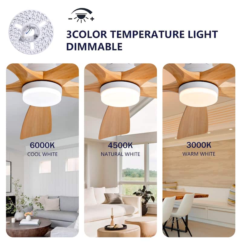 42 Inch Modern Ceiling Fans With Lights and Remote Control, 5 Solide Wood Blades, Reversible DC Motor