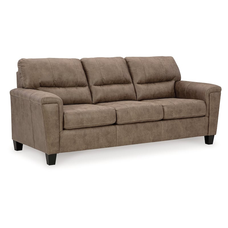 Nav Sofa, Fossil Brown Faux Leather, Plush Foam Cushions, 89 Inch