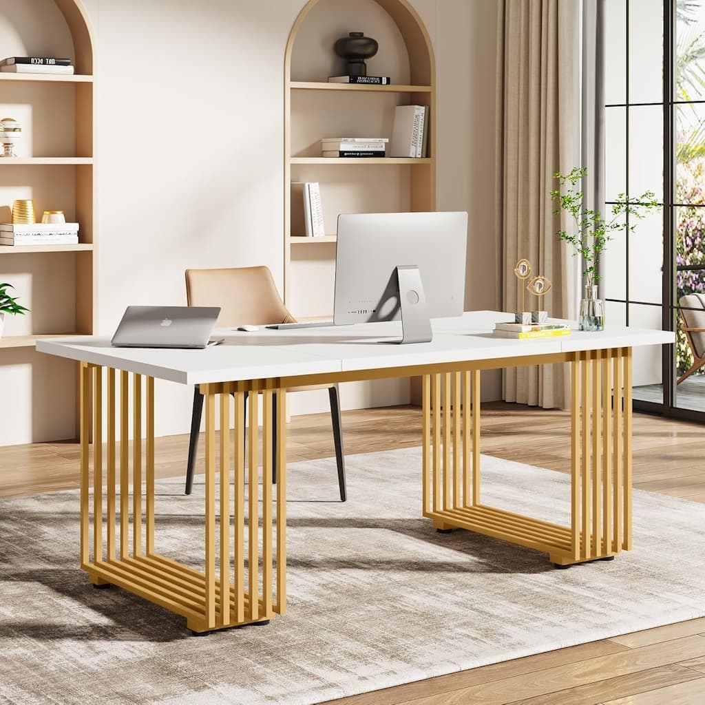 55"Modern Writing Desk with Z-Shaped Metal Legs, Heavy Duty for or Study, Rustic Grey Wood Desktop