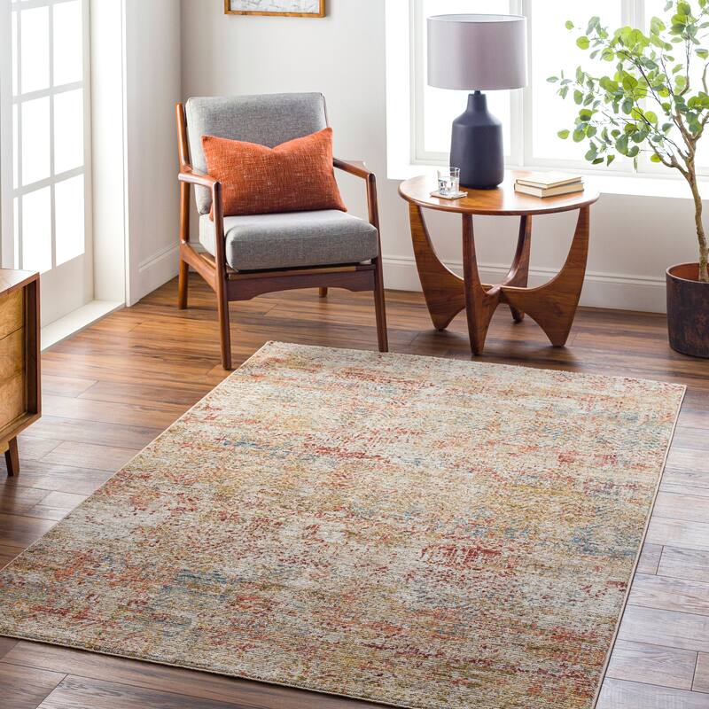 Artistic Weavers Daphne Distressed Abstract Area Rug - 7'10" Round - Beige/Red