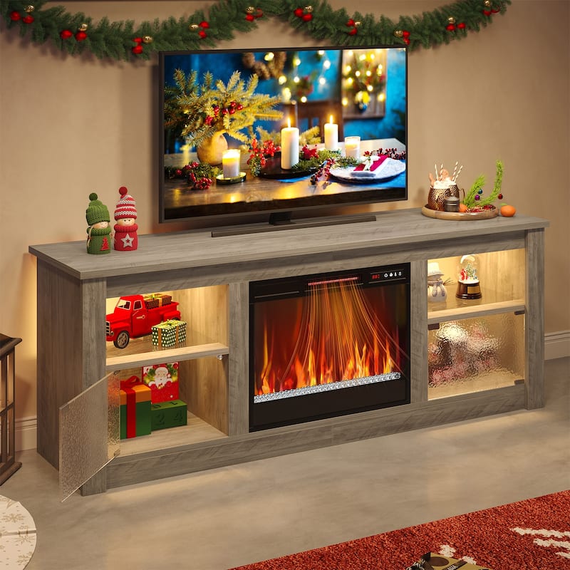 Bestier 63 in. Freestanding Media Console Electric Fireplace TV Stand Fits TV's Up to 70 in. with Cabinet - 62 inches