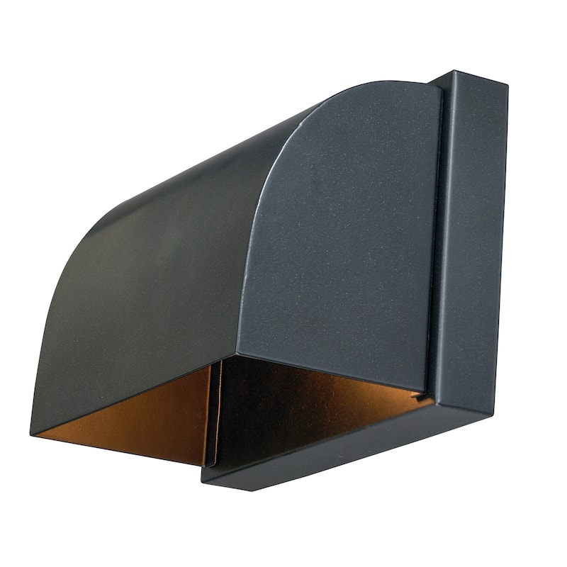 Walsh 4.75 in. H 1-Light Warm Brass Dusk to Dawn Modern Outdoor Wall Sconce, Metal Shade, Dark Sky, Wall Mount Fixture