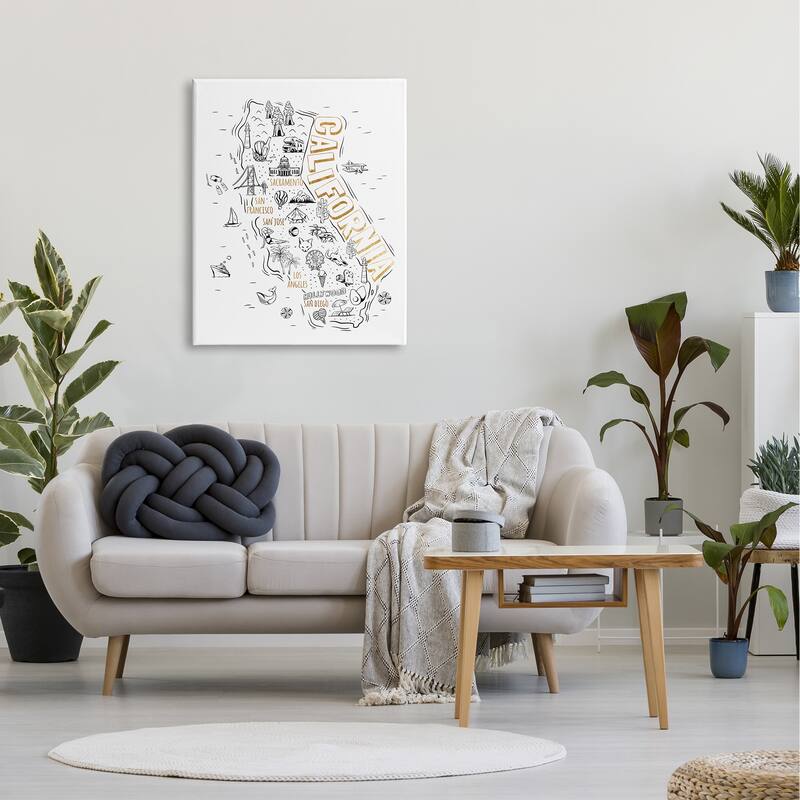 Stupell Illustrated California State Landmarks Map Diagram Canvas Wall Art