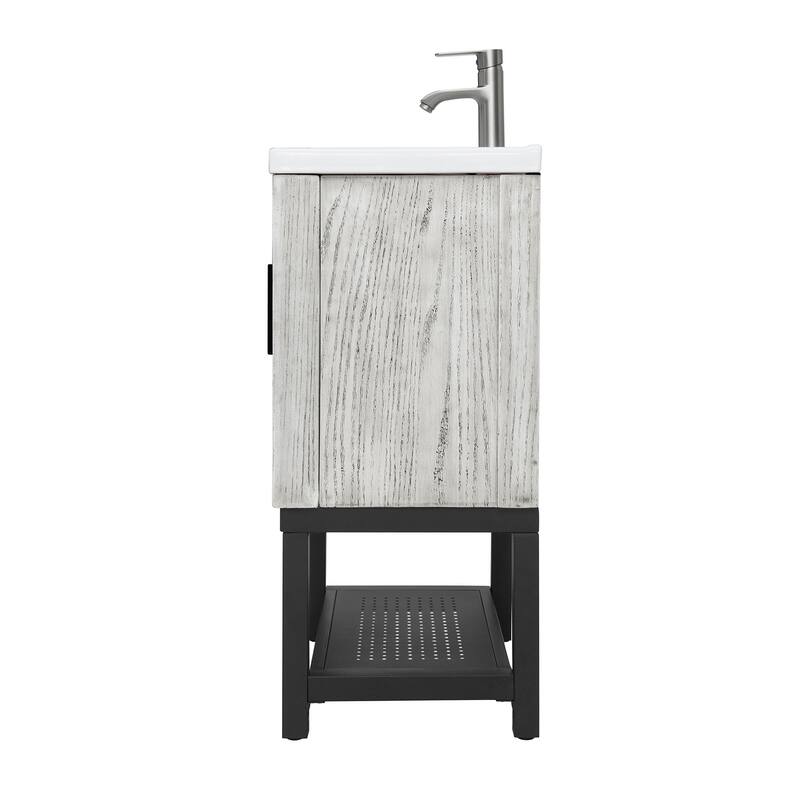 GDFStudio - CompactLine Modern Freestanding Bathroom Vanity with Ceramic Sink and Open Shelf - 24 Inch