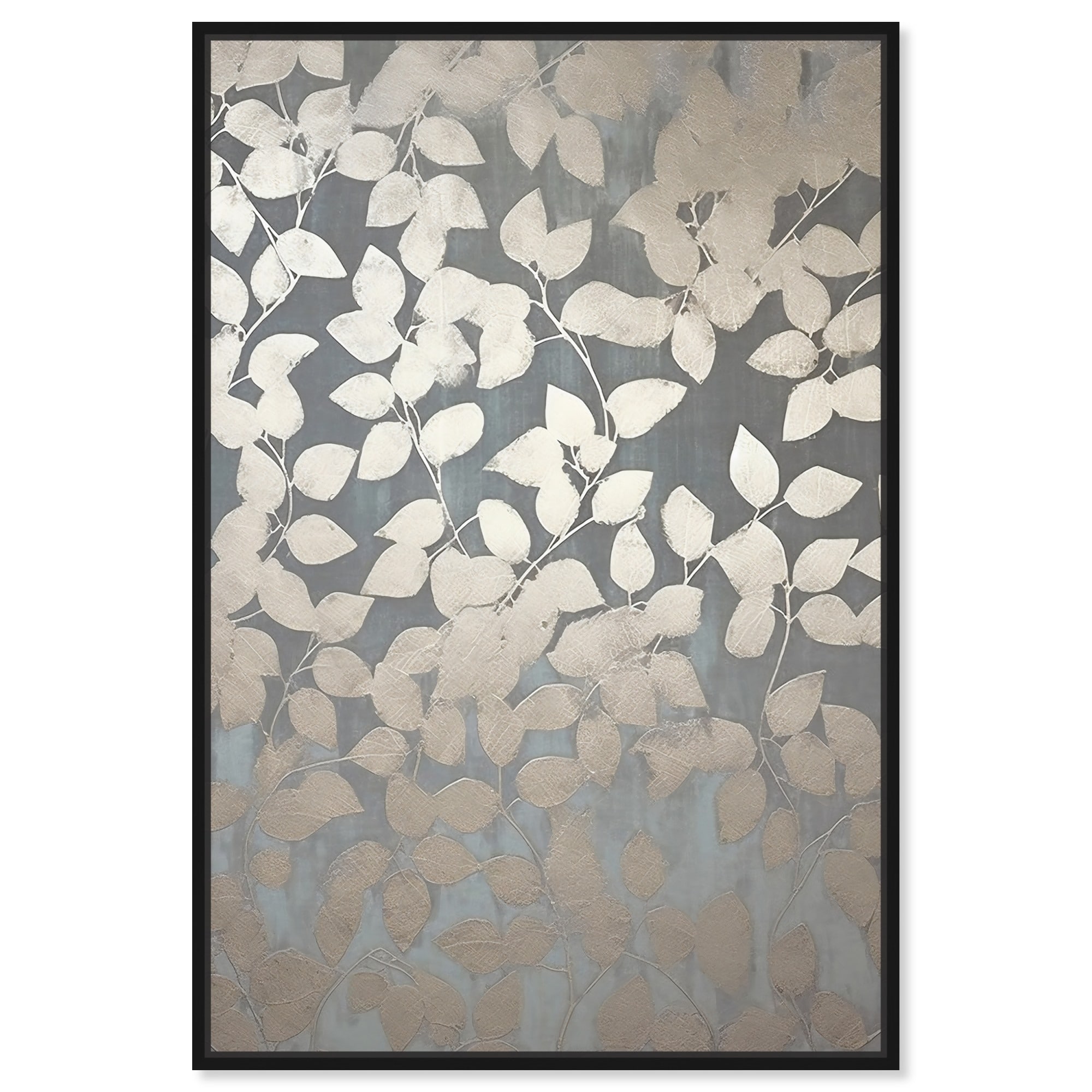 Glam Grey Leaves Canvas Elegant Floral Wall Art by Art Remedy