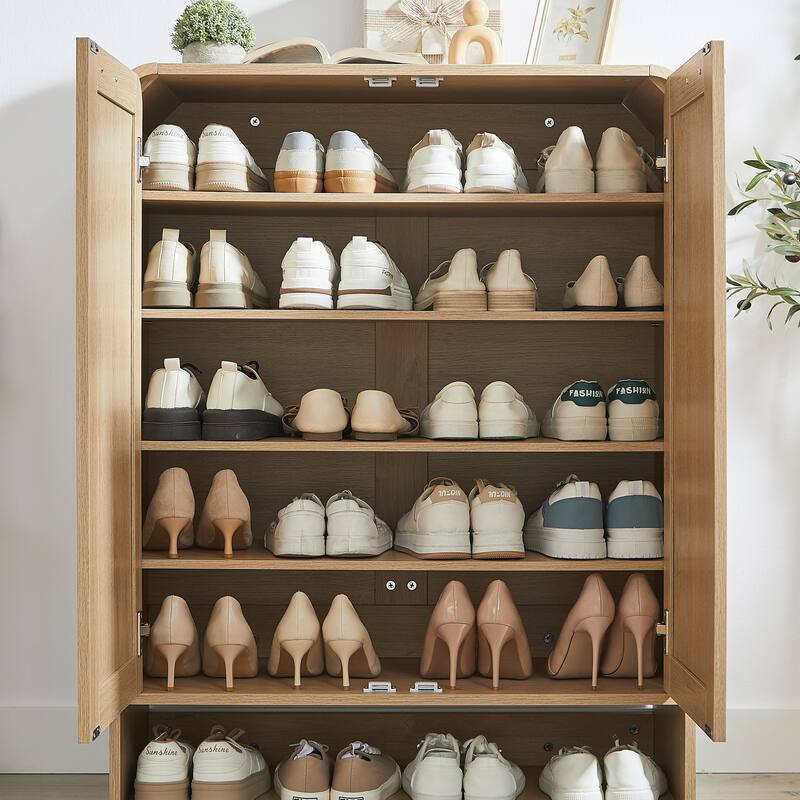 GDF Studio - Lindenwave Coastal Rattan and Wood Shoe Storage Cabinet with Adjustable Shelves