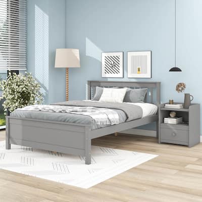 Nestfair Full Bed with Headboard and Footboard and Nightstand