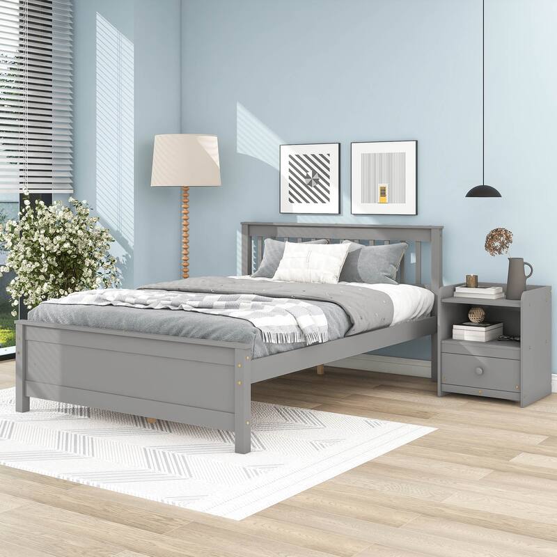 Platform Pine Wooden Bed with Headboard & Footboard