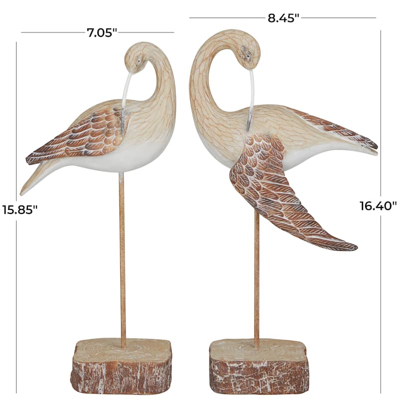 Whimsical Polystone Bird Sculpture (Set of 2) - White or Brown