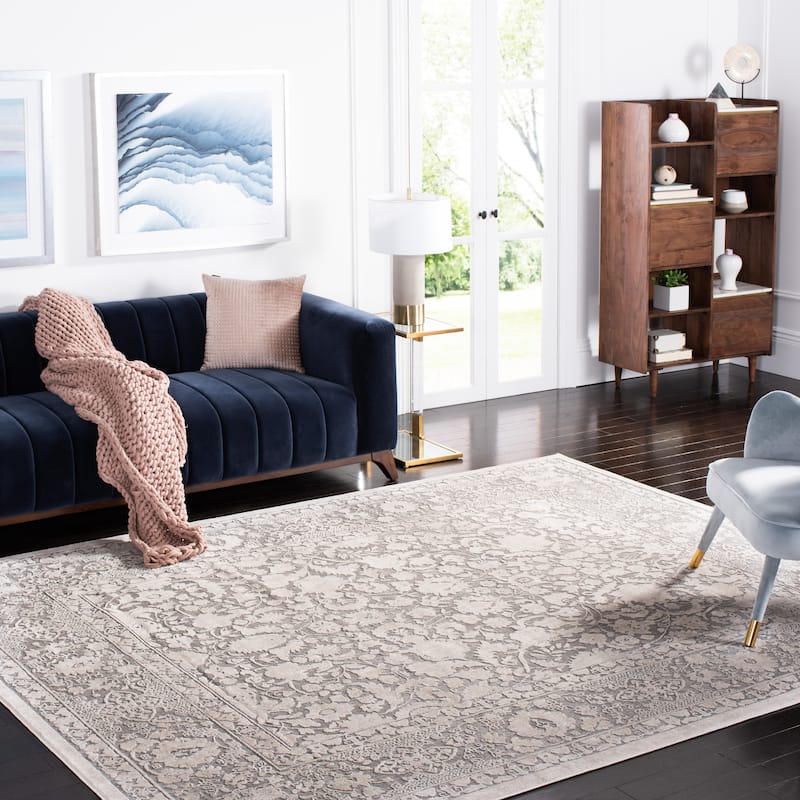 SAFAVIEH Reflection Eulah Modern Oriental Polyester Rug - 9' x 12' - Dark Grey/Cream