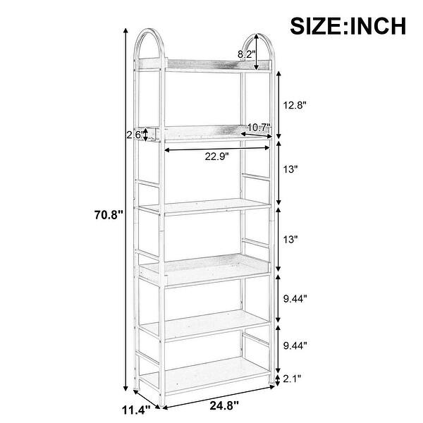 JASIWAY 70.8 Inch 6tier Shelves Tall Bookshelf with Round Top Frame