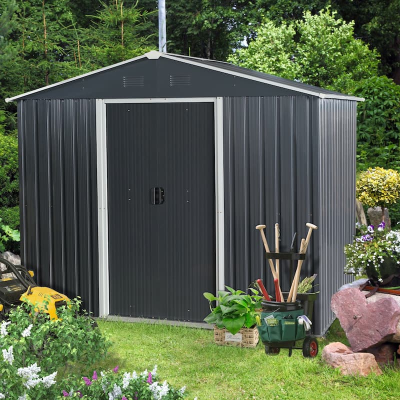 GDF Studio - Bartow Outdoor Metal Storage Shed with Metal Foundation and Galvanized Steel Panels