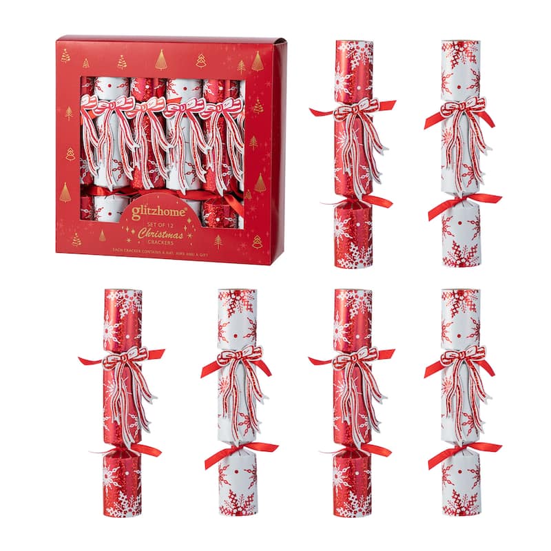 Glitzhome 12 Pack Christmas Snowflake with Bow Party Cracker with Gift Contents