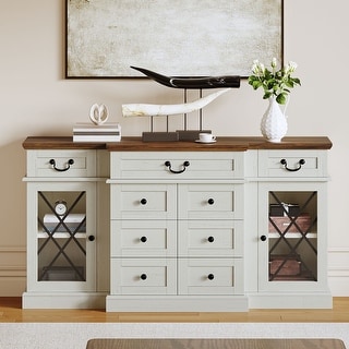 Moasis 59" Farmhouse Coffee Bar Cabinet Buffet Cabinet Sideboard Cabinet With 9 Drawers & Adjustable Shelving