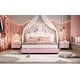 preview thumbnail 38 of 37, Twin Upholstered Platform Bed with Crown-Shaped Headboard, Pink & White Princess Design, Sturdy PU Leather Frame