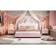 preview thumbnail 23 of 57, Upholstered Platform Bed w/ Crown Headboard, Leather Princess Bed Frame with Wood Slats Support for Kids Teens