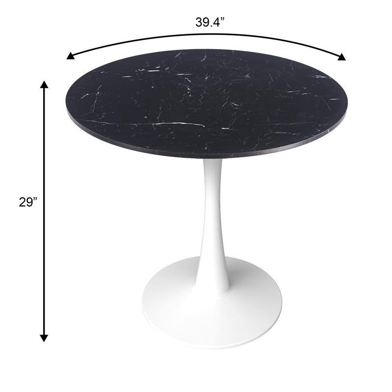 Bristol Modern Round Dining Table with Stain Resistant Solid Wood Top and White Pedestal Base for Home, Cafes and Restaurant