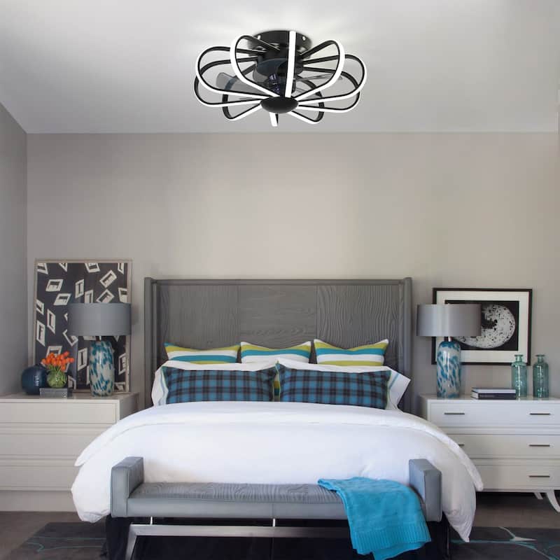 Starsky 23'' Drum Flush Mount LED Ceiling Fan with Light,6-Speed Low Profile Smart APP Control Ceiling Fan with Remote