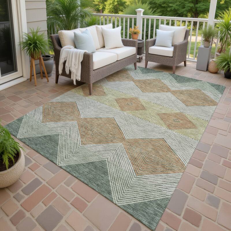 Machine Washable Indoor/ Outdoor Modern Mission Chantille Rug - Basil - 10' x 14'
