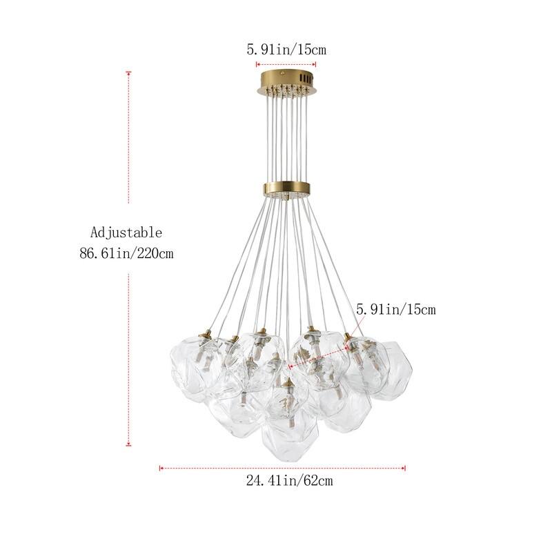 Modern 19-Light Stone Glass Globe Cluster Chandelier in Brass Finish - N/A