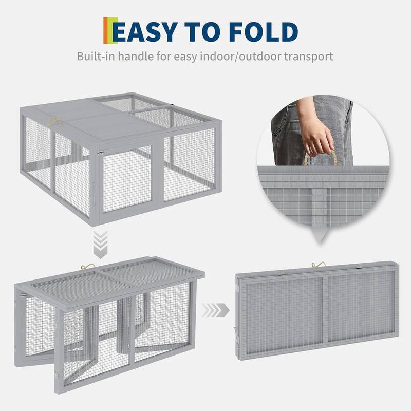 Portable Wooden Folding Chicken Coop Rabbit Hutch for Outdoor, Indoor