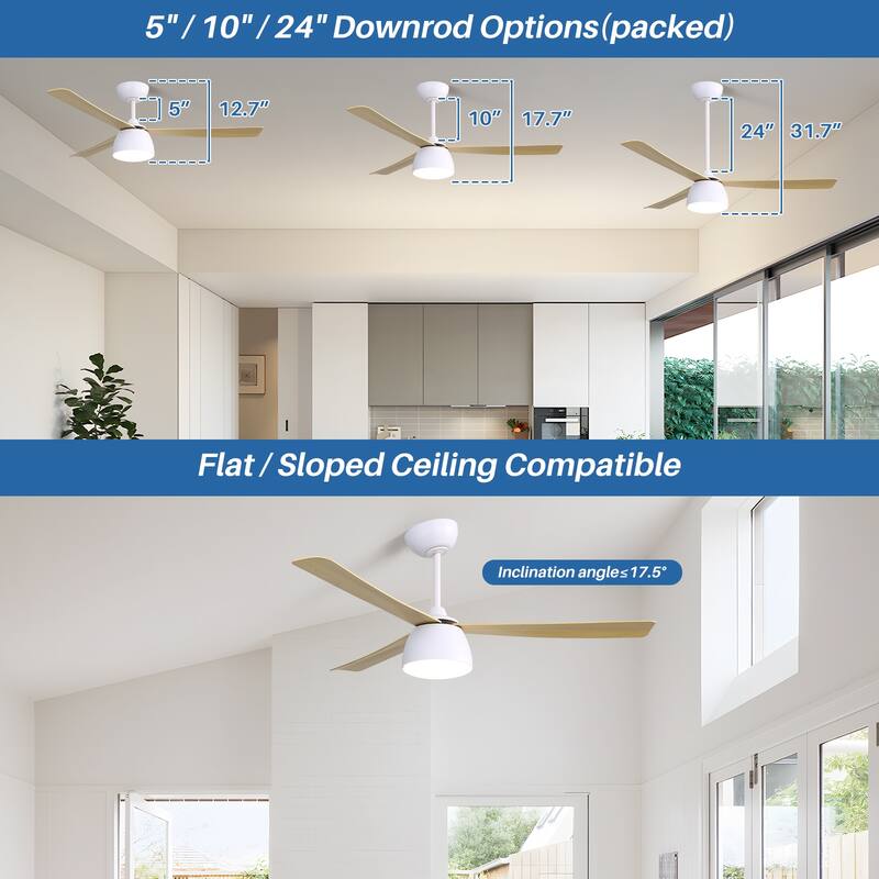 Sofucor 46 Inch Ceiling Fans with Light,Small Indoor/Outdoor,Remote Control,3 ABS Blades