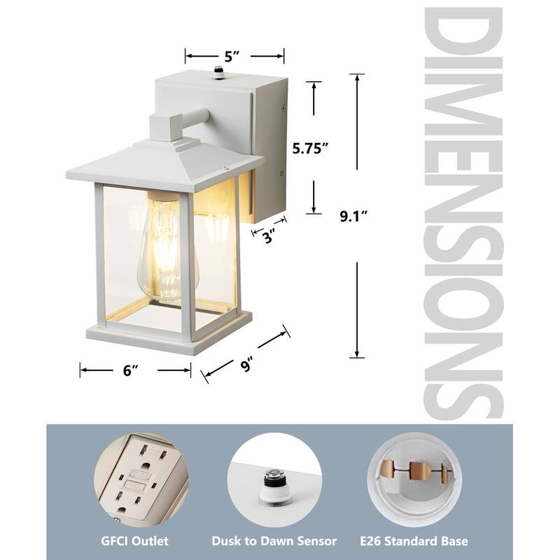 9.1"H White Dusk to Dawn Outdoor Wall Lights with GFCI Outlet