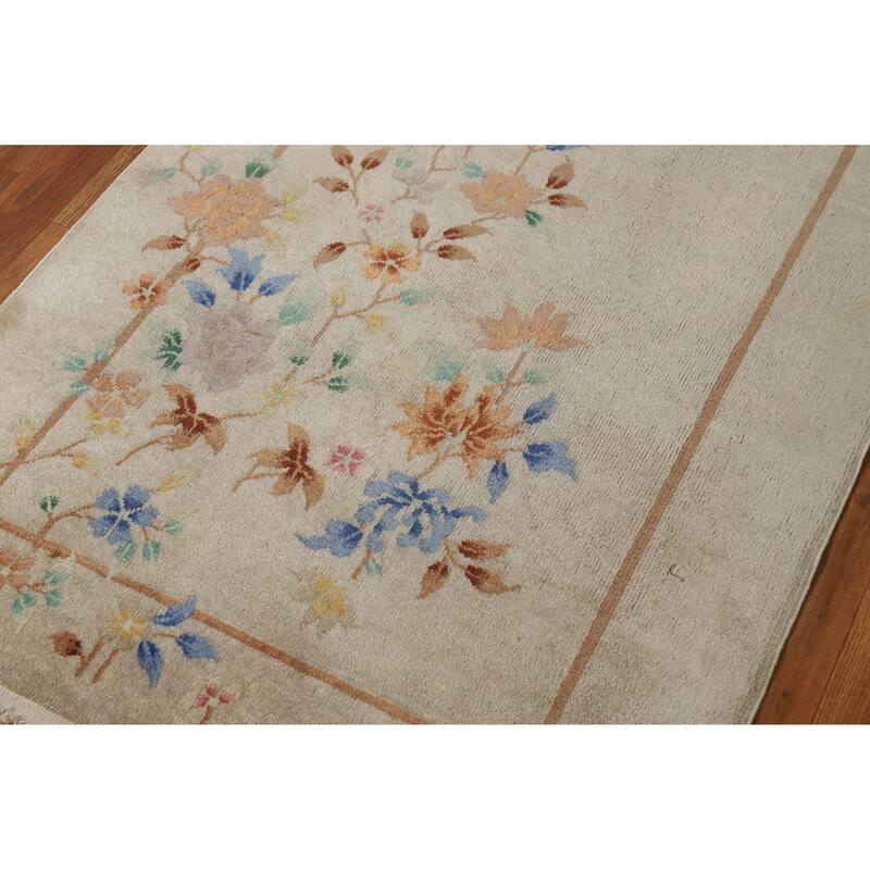 Vegetable Dye Art Deco Chinese Vintage Runner Hand-Knotted Wool Carpet - 3'0" x 11'8"