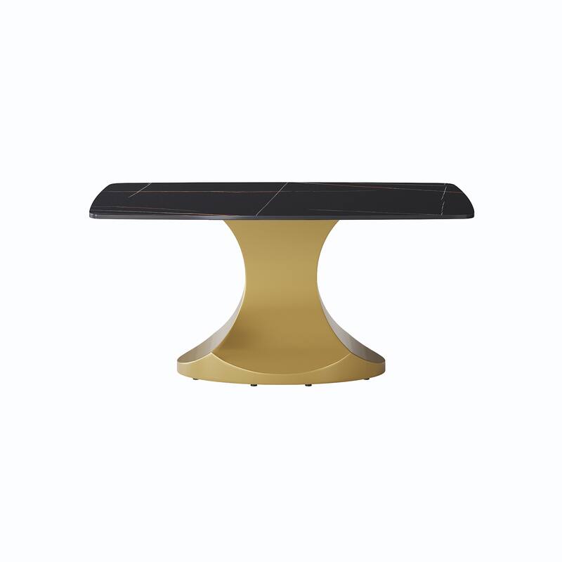 Dining Table for 6~8 Person, Faux Marble Kitchen Dining Table with Gold Pedestal.