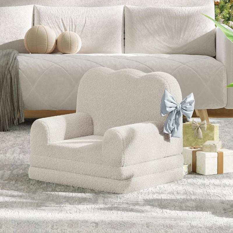 2-in-1 Comfy Toddler Couch, Convertible Sofa for Girls and Boys - Beige