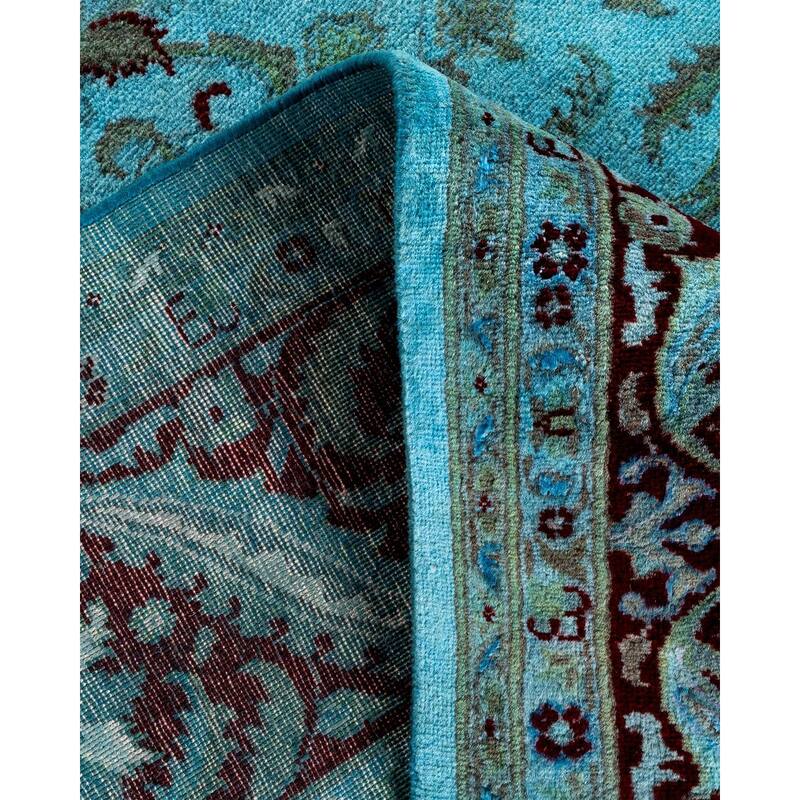 Overton Hand Knotted Wool Vintage Inspired Modern Contemporary Overdyed Blue Area Rug - 6' 10" x 9' 8"