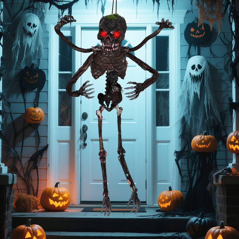 Black PE Fabric Animated Halloween Skeleton with Sound and Poseable Arms