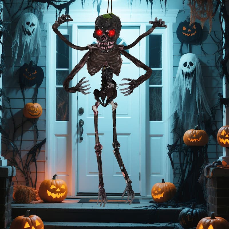 Black PE Fabric Animated Halloween Skeleton with Sound and Poseable Arms