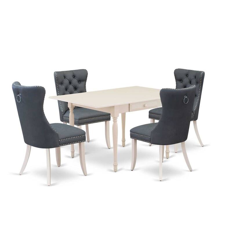 5-Piece Linen White Finish Solid Wood Top Rectangular Dining Room Set (Seats-4)