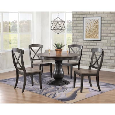 Antiqued Grey Transitional X-Back 5-Piece Set X-Back 5-Piece Bella Dining Set