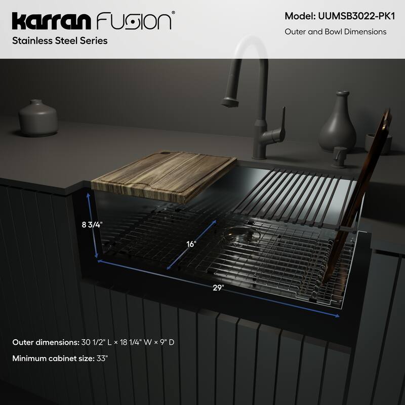 Karran Fusion Undermount 30-in x 18-in Stainless Steel Single Bowl Workstation Kitchen Sink