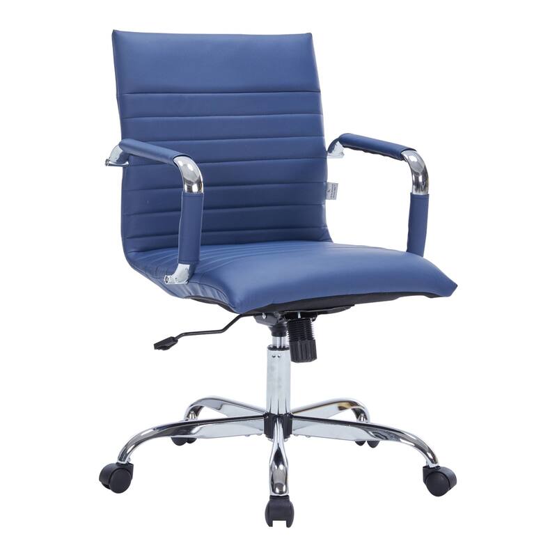 Harris Ergonomic Mid-Back Leather Office Chair with Metal Frame, Adjustable Height, Tilt Lock, and Swivel for Home Office - Navy Blue