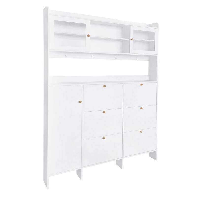 Hall Tree and Shoe Storage Bench with Flip Drawers and Doors