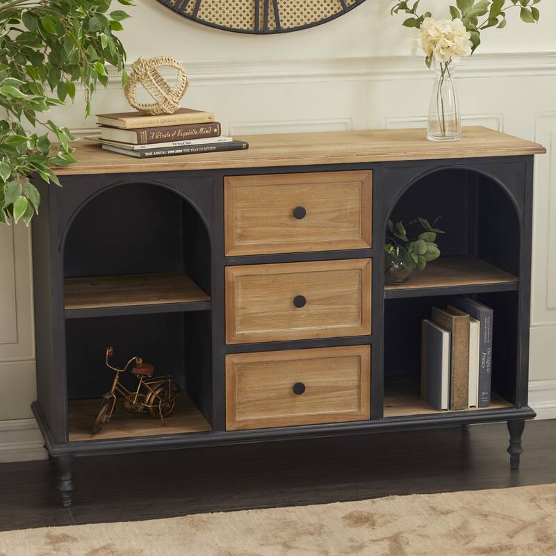 Wood 3 Drawer and 4 Shelf Cabinet - Brown - Roche River Decor