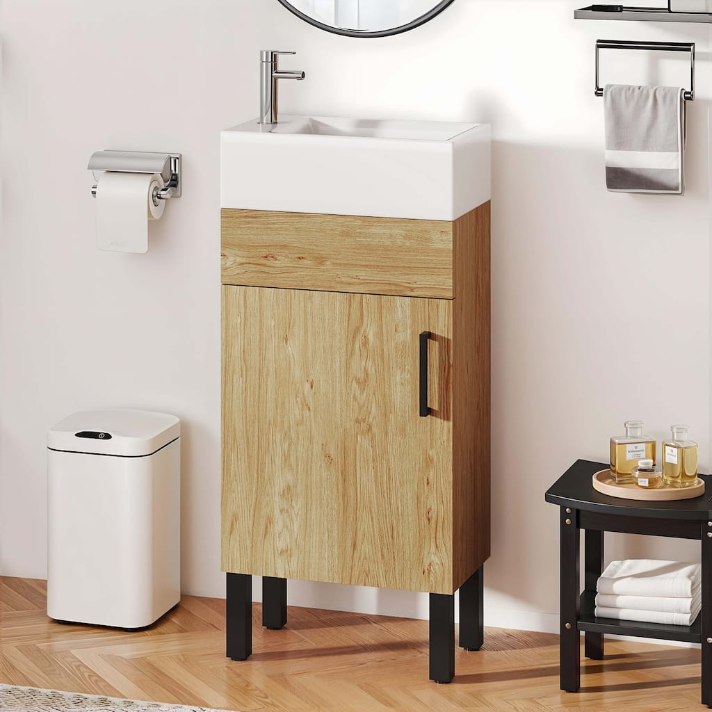 Moasis 15.7" Freestanding Single Bathroom Vanities Set with Cabinet Storage
