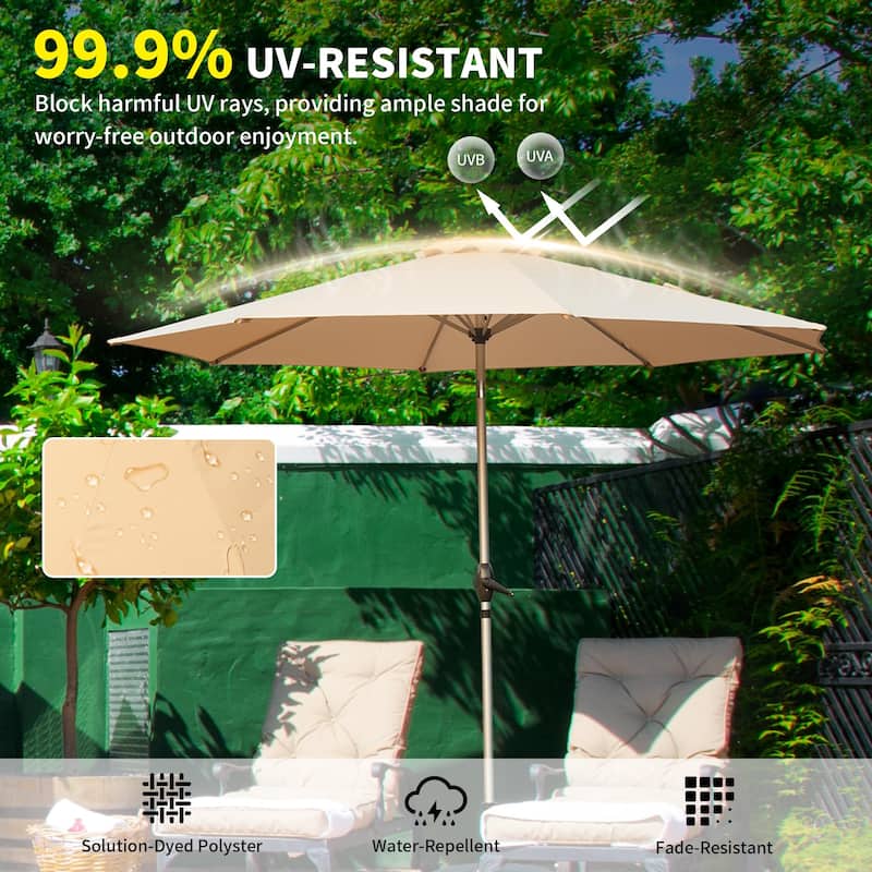 10FT Outdoor Patio Umbrella with Tilt and Crank, UV Protection Waterproof Sun Umbrella for Garden, Deck, Backyard (Beige)