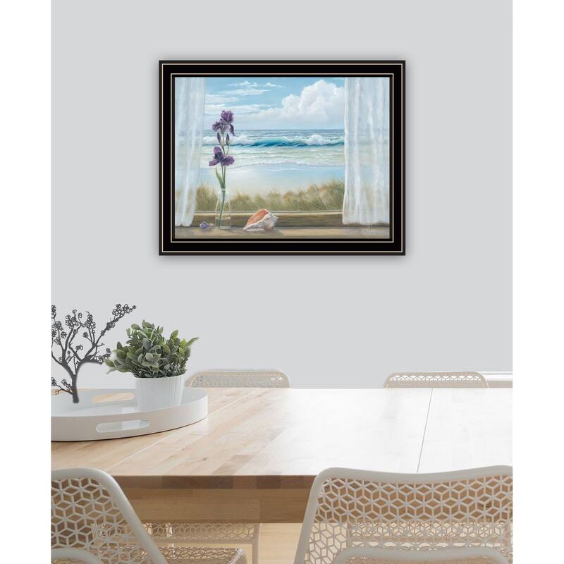 TrendyDecor4U Coastal "Irises on Windowsill" Framed Print Wall Art