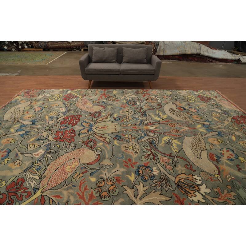 Hand Knotted Oriental 100% Wool Carpet Traditional All-Over Green Ziegler Area Rug - 13' 10'' X 10' 1''