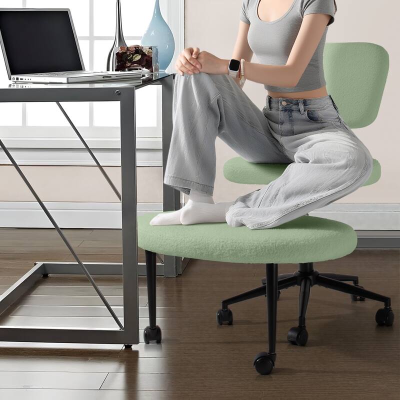 BOSSIN Adjustable Ergonomic Office Chair - Cross-Legged Kneeling Design for Meditation, Yoga Support with Wheels,Back Rest,White
