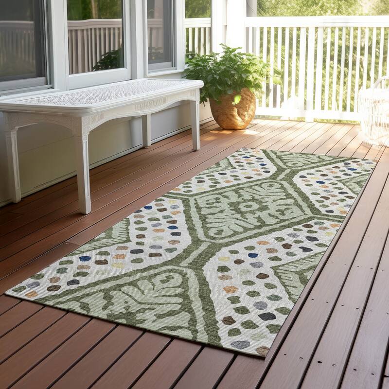 Machine Washable Indoor/ Outdoor Global Nipsey Chantille Rug - Sage - 2'3" x 7'6"