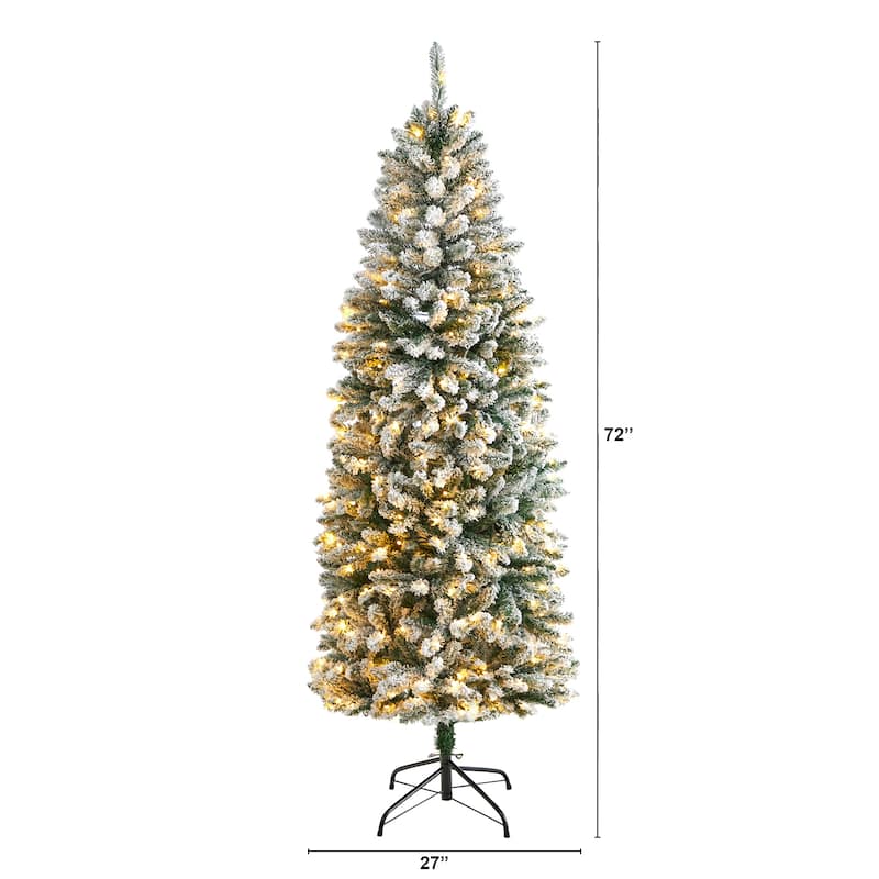 6' Pre-Lit Flocked Slim Montreal Artificial Christmas Tree, Warm Clear LED Lights - 6 Foot