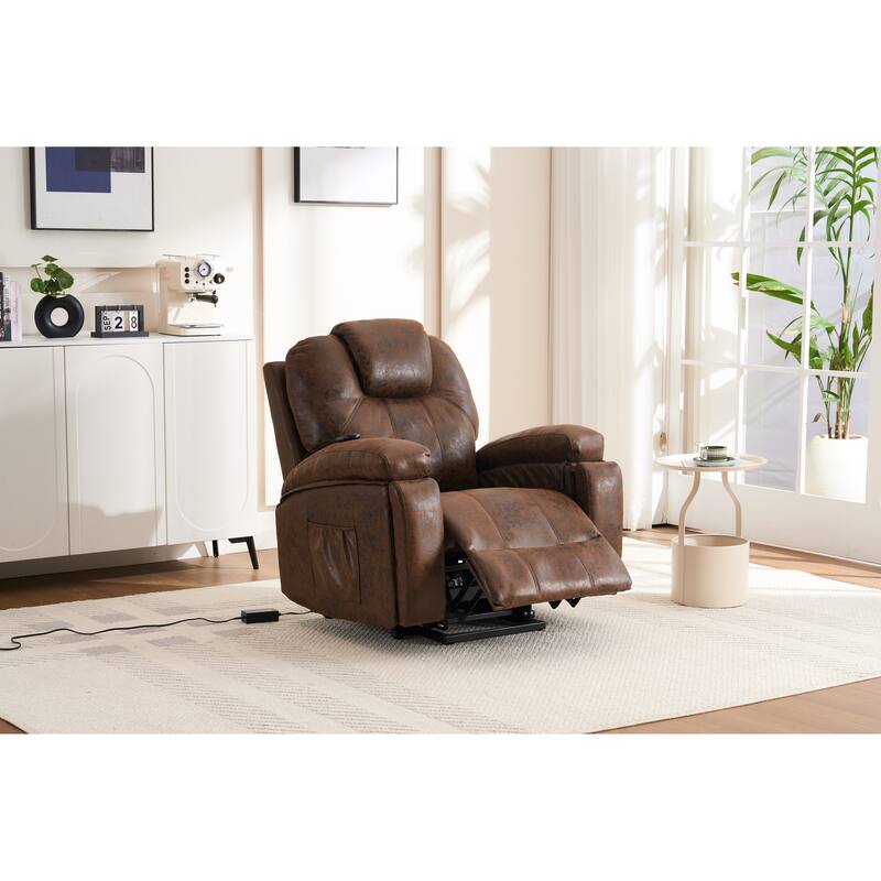 Power Lift Recliner Chair Overstuffed Wide Massage Chair Heavy Duty and Safety Motion Reclining Mechanism with Side Pockets