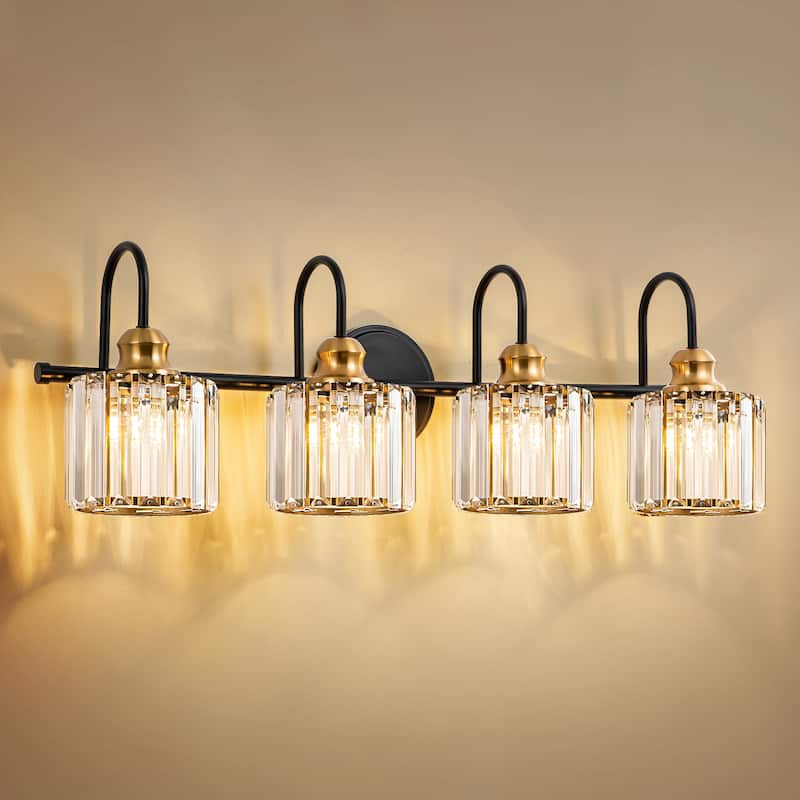3/4-Light Modern Glam Linear Dimmable Crystal Bathroom Vanity Lights Over Mirror - 4-Light - Black