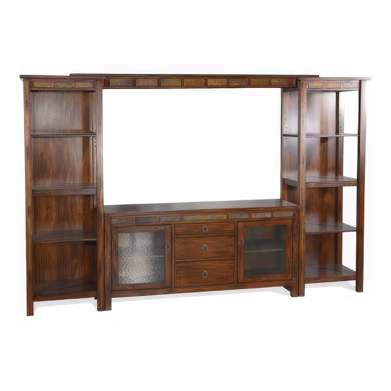 Odell TV Media Wall Entertainment Console with Shelves, Brown 108 Inch